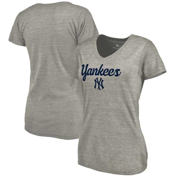 Women's New York Yankees Freehand V Neck Slim Fit Tri Blend T-Shirt Ash FengYun,We sell and wholesale Women's New York Yankees Freehand V Neck Slim Fit Tri Blend T-Shirt Ash FengYun on line form chian!